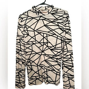 SWEATYROCK Sheer Nude Black Geometric Long Sleeves XL Top BNWT